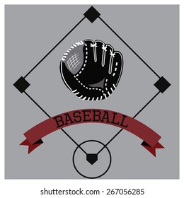 Abstract isolated baseball icon with a ribbon and text. Vector illustration