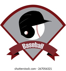 Abstract isolated baseball icon with a ribbon and text. Vector illustration