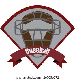 Abstract isolated baseball icon with a ribbon and text. Vector illustration