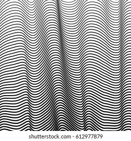 Abstract isolated black and white wavy stripes vector background.