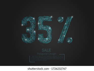 Abstract isolated blue 35% sale concept. Polygonal illustration looks like stars in the blask night sky in spase or flying glass shards. Digital design for website, web, internet