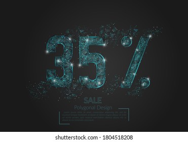 Abstract isolated blue 35% sale concept. Polygonal illustration looks like stars in the blask night sky in spase or flying glass shards. Digital design for website, web, internet