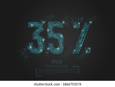 Abstract isolated blue 35% sale concept. Polygonal illustration looks like stars in the blask night sky in spase or flying glass shards. Digital design for website, web, internet