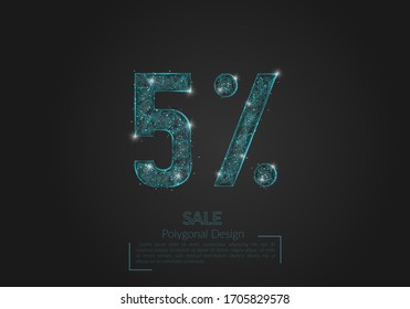 Abstract isolated blue 5% sale concept. Polygonal illustration looks like stars in the blask night sky in spase or flying glass shards. Digital design for website, web, internet