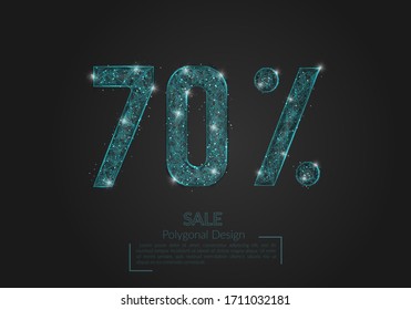 Abstract isolated blue 70% sale concept. Polygonal illustration looks like stars in the blask night sky in spase or flying glass shards. Digital design for website, web, internet