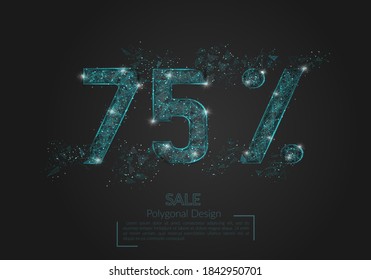 Abstract isolated blue 75% sale concept. Polygonal illustration looks like stars in the blask night sky in spase or flying glass shards. Digital design for website, web, internet