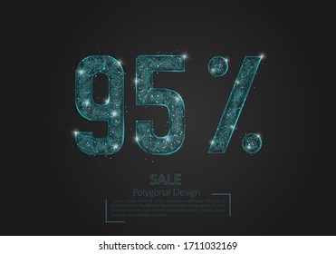 Abstract isolated blue 95% sale concept. Polygonal illustration looks like stars in the blask night sky in spase or flying glass shards. Digital design for website, web, internet