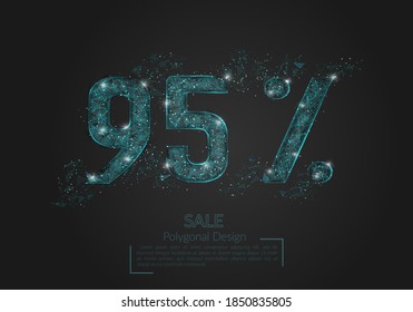 Abstract isolated blue 95% sale concept. Polygonal illustration looks like stars in the blask night sky in spase or flying glass shards. Digital design for website, web, internet