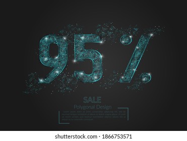 Abstract isolated blue 95% sale concept. Polygonal illustration looks like stars in the blask night sky in spase or flying glass shards. Digital design for website, web, internet