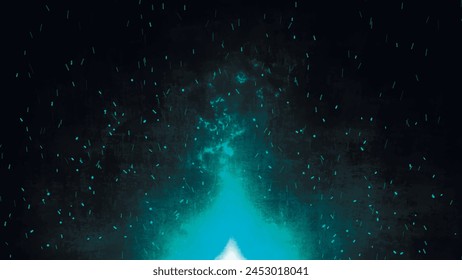 Abstract isolated blue fiery glowing flame on black background. Fire movement isolated on grunge surface. Fire animation. Futuristic vector illustration.