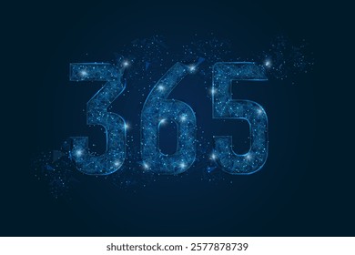 Abstract isolated blue image of 365 Logo. Polygonal low poly wireframe illustration looks like stars in the black night sky in space or flying glass shards.