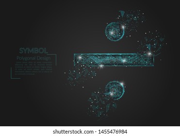 Abstract isolated blue image of a division sign. Polygonal illustration looks like stars in the blask night sky in spase or flying glass shards. Digital design for website, web, internet.