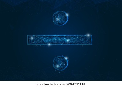 Resumen imagen azul aislada de un signo de división. La ilustración poligonal se parece a las estrellas en el cielo nocturno del matraz en fragmentos de vidrio flotantes o de esfase. Diseño digital para sitios web, web, internet