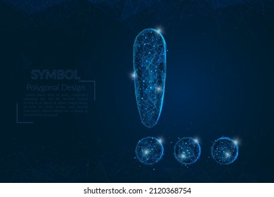 Abstract isolated blue image of a exclamation mark. Polygonal illustration looks like stars in the blask night sky in spase or flying glass shards. Digital design for website, web, internet.