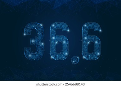 Abstract isolated blue image of healthy normal 36.6 temperature. Polygonal low poly wireframe illustration looks like stars in the black night sky in space or flying glass shards.