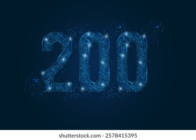 Abstract isolated blue image of HTTP Status Code 200. Polygonal low poly wireframe illustration looks like stars in the black night sky in space or flying glass shards.