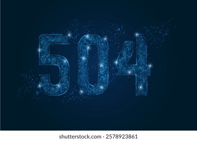 Abstract isolated blue image of HTTP Error 504 Gateway Timeout. Polygonal low poly wireframe illustration looks like stars in the black night sky in space or flying glass shards.