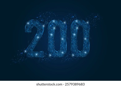 Abstract isolated blue image of HTTP Status Code 200. Polygonal low poly wireframe illustration looks like stars in the black night sky in space or flying glass shards.