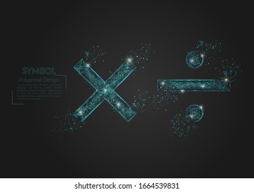 Abstract isolated blue image of a math signs. Polygonal illustration looks like stars in the blask night sky in spase or flying glass shards. Digital design for website, web, internet