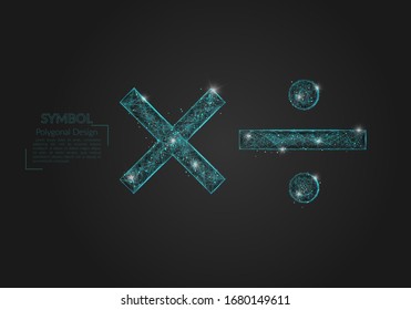 Abstract isolated blue image of a math signs. Polygonal illustration looks like stars in the blask night sky in spase or flying glass shards. Digital design for website, web, internet