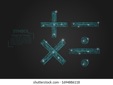 Abstract isolated blue image of a math signs. Polygonal illustration looks like stars in the blask night sky in spase or flying glass shards. Digital design for website, web, internet