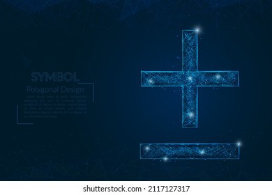 Abstract isolated blue image of a math signs. Polygonal illustration looks like stars in the blask night sky in spase or flying glass shards. Digital design for website, web, internet.