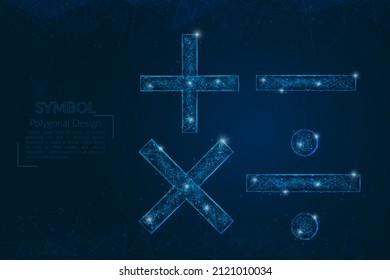 Abstract isolated blue image of a math signs. Polygonal illustration looks like stars in the blask night sky in spase or flying glass shards. Digital design for website, web, internet.