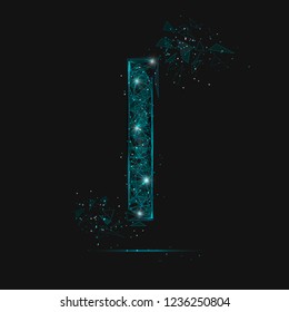 Abstract isolated blue image of a number one. Polygonal illustration looks like stars in the blask night sky in spase or flying glass shards. Digital design for website, web, internet.