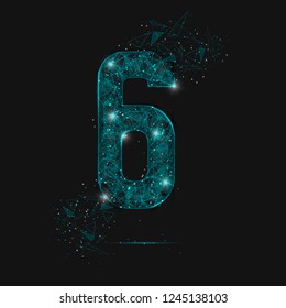 Abstract isolated blue image of a number one. Polygonal illustration looks like stars in the blask night sky in spase or flying glass shards. Digital design for website, web, internet.