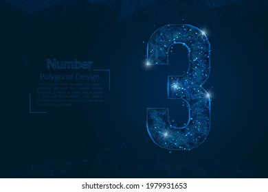 Abstract isolated blue image of a number three. Polygonal illustration looks like stars in the blask night sky in spase or flying glass shards. Digital design for website, web, internet