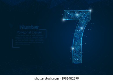 Abstract isolated blue image of a number seven. Polygonal illustration looks like stars in the blask night sky in spase or flying glass shards. Digital design for website, web, internet