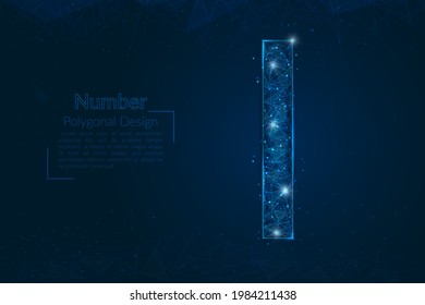 Resumen de la imagen azul aislada de un número uno. La ilustración poligonal se parece a las estrellas en el cielo nocturno del matraz en fragmentos de vidrio flotantes o de esfase. Diseño digital para sitios web, web, internet