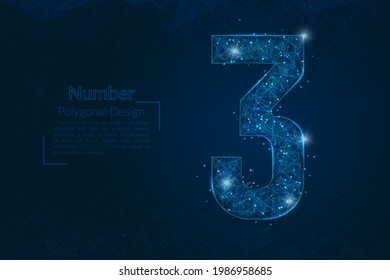 Abstract isolated blue image of a number three. Polygonal illustration looks like stars in the blask night sky in spase or flying glass shards. Digital design for website, web, internet