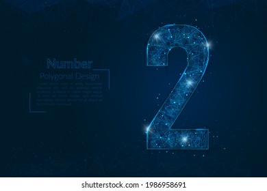 Resumen de la imagen azul aislada de un número dos. La ilustración poligonal se parece a las estrellas en el cielo nocturno del matraz en fragmentos de vidrio flotantes o de esfase. Diseño digital para sitios web, web, internet