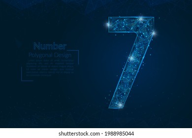Abstract isolated blue image of a number seven. Polygonal illustration looks like stars in the night sky in space or flying glass shards. Digital design for website, web, internet