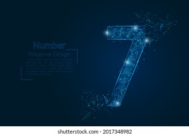 Abstract isolated blue image of a number seven. Polygonal illustration looks like stars in the blask night sky in spase or flying glass shards. Digital design for website, web, internet