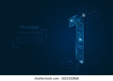 Abstract isolated blue image of a number one. Polygonal illustration looks like stars in the blask night sky in spase or flying glass shards. Digital design for website, web, internet