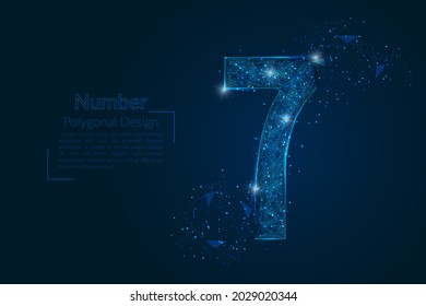 Resumen de la imagen azul aislada de un número siete. La ilustración poligonal se parece a las estrellas en el cielo nocturno del matraz en fragmentos de vidrio flotantes o de esfase. Diseño digital para sitios web, web, internet