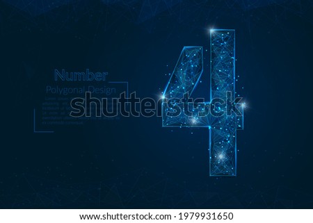 Abstract isolated blue image of a number four. Polygonal illustration looks like stars in the blask night sky in spase or flying glass shards. Digital design for website, web, internet