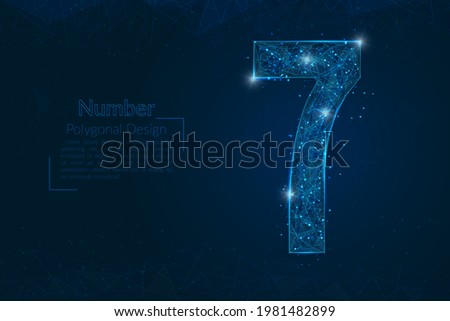 Abstract isolated blue image of a number seven. Polygonal illustration looks like stars in the blask night sky in spase or flying glass shards. Digital design for website, web, internet