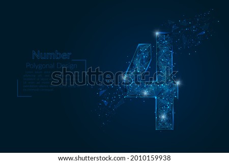 Abstract isolated blue image of a number four. Polygonal illustration looks like stars in the blask night sky in spase or flying glass shards. Digital design for website, web, internet