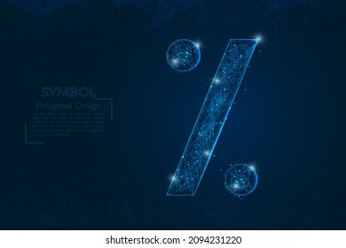 Abstract isolated blue image of a percent sign. Polygonal illustration looks like stars in the blask night sky in spase or flying glass shards. Digital design for website, web, internet