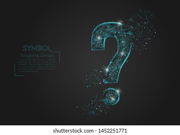 Abstract isolated blue image of a question sign. Polygonal illustration looks like stars in the blask night sky in spase or flying glass shards. Digital design for website, web, internet.