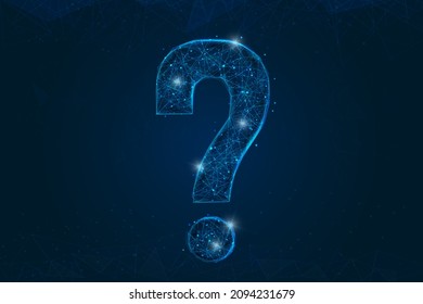 Abstract isolated blue image of a question sign. Polygonal illustration looks like stars in the blask night sky in spase or flying glass shards. Digital design for website, web, internet