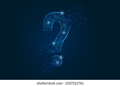 Abstract isolated blue image of a question sign. Polygonal illustration looks like stars in the blask night sky in spase or flying glass shards. Digital design for website, web, internet