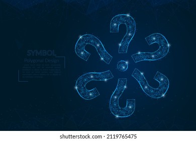 Abstract isolated blue image of a question sign. Polygonal illustration looks like stars in the blask night sky in spase or flying glass shards. Digital design for website, web, internet.