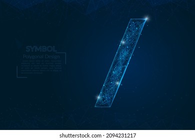 Abstract isolated blue image of a slash sign. Polygonal illustration looks like stars in the blask night sky in spase or flying glass shards. Digital design for website, web, internet