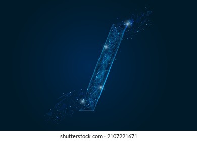Abstract isolated blue image of a slash sign. Polygonal illustration looks like stars in the blask night sky in spase or flying glass shards. Digital design for website, web, internet