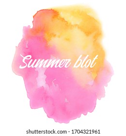 Abstract isolated colorful Pink-yellow vector watercolor stain design template on white background. . Watercolor Paint vector texture. Design element For card, banner.