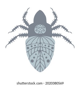 Abstract isolated colorful vector lined illustration design of bug in blue tones. The design is perfect for textiles, decorations, stickers, logos, badges, invitations, cards, tattoos.